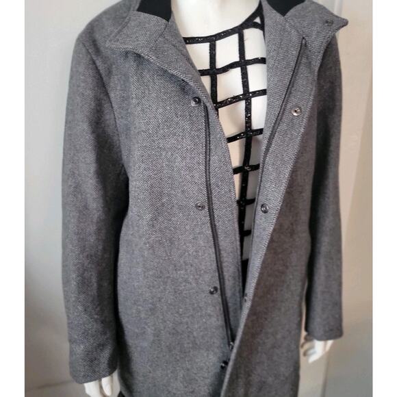 Theory Mens Sz. L Gray Coat Clarence RF Twist Wool Zip Snap Closure See Desc. - Picture 4 of 14